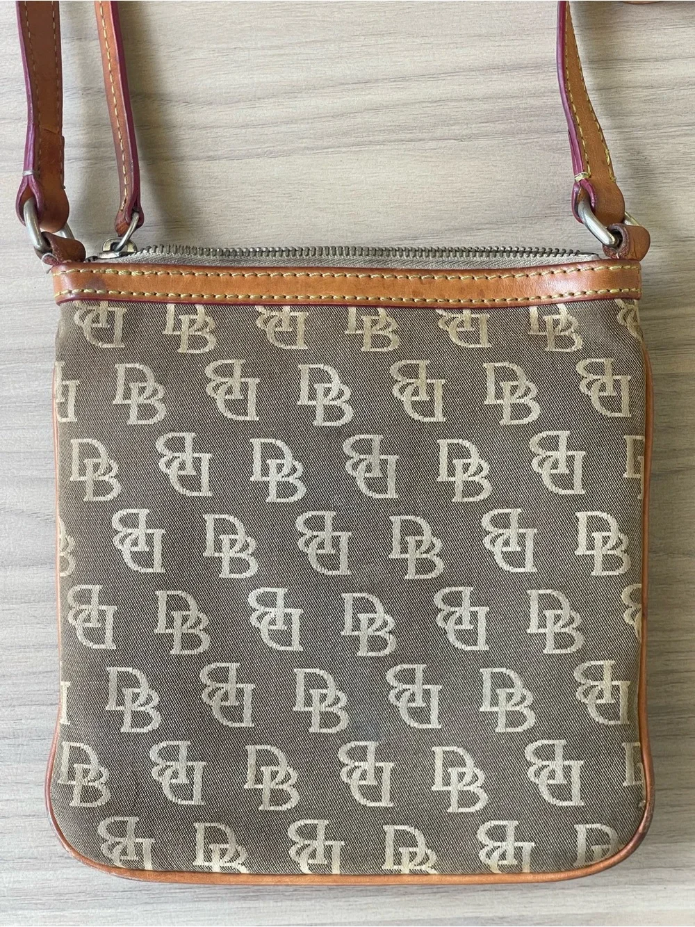Dooney & Bourke Brown Signature Messenger Crossbody with Tan Trim